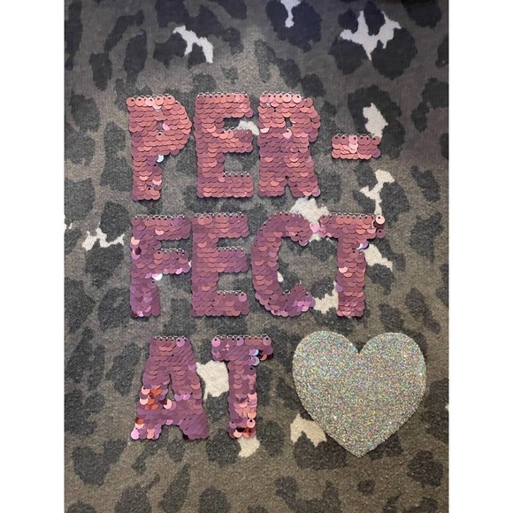 Sweatshirt Hoodie Girl's 6/6X Gray Leopard with Pink sequins - Picture 6 of 12